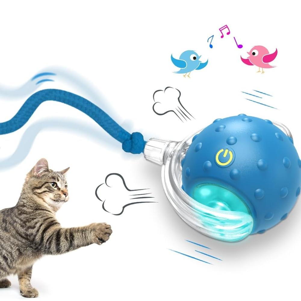 Indoor Cat Interactive Toy Ball, Fast Rolling On Carpet, Chirping and Motion Activated Cat Toy
