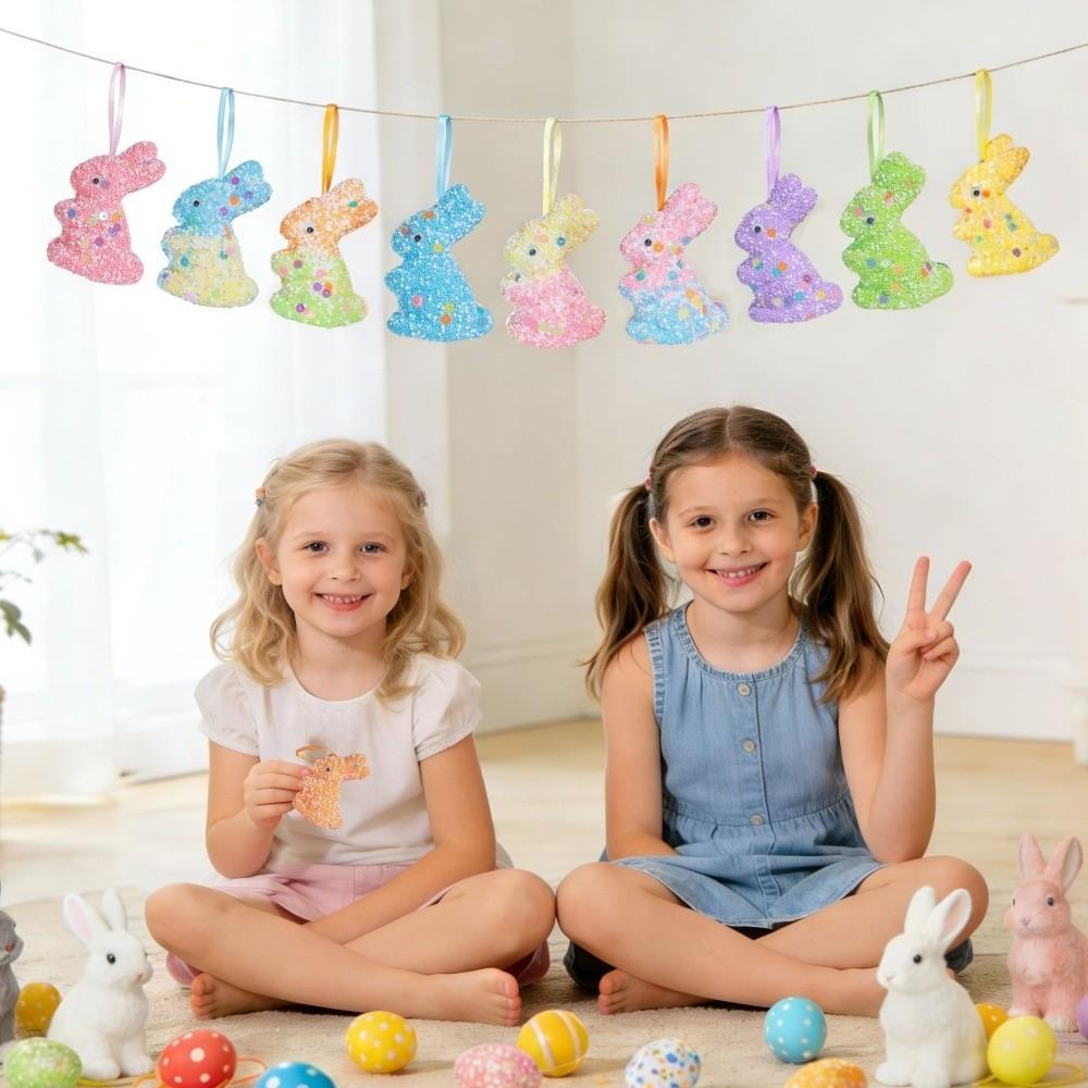 6 st Färgglada Paljett Kaninprydnader Djurform Påskkanin Dekor Kaninfigur Utomhuskrans