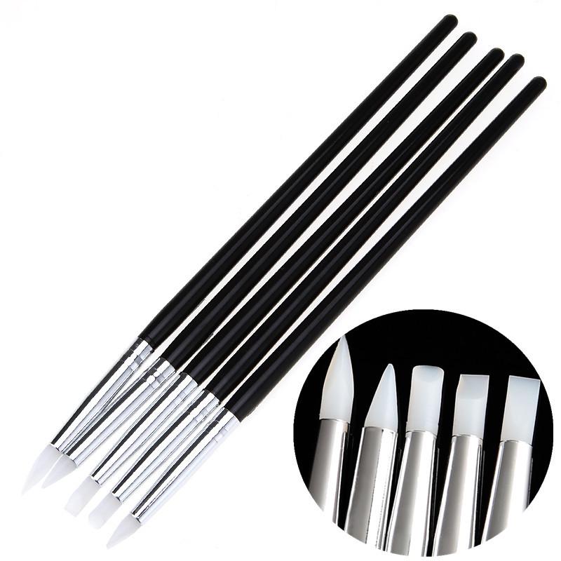5Pcs Soft Silicone Nail Art Design Pen Brush Carving Sculpture UV Gel Beautify Nails DIY Tools