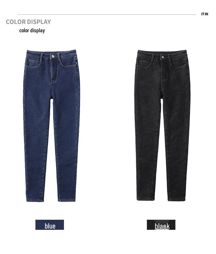 Jeans Skinny Negros para Mujer con Forro de Forro Polar, Extra Largos, de Cintura Alta, Ajuste Delgado, Primavera/Otoño 2023.