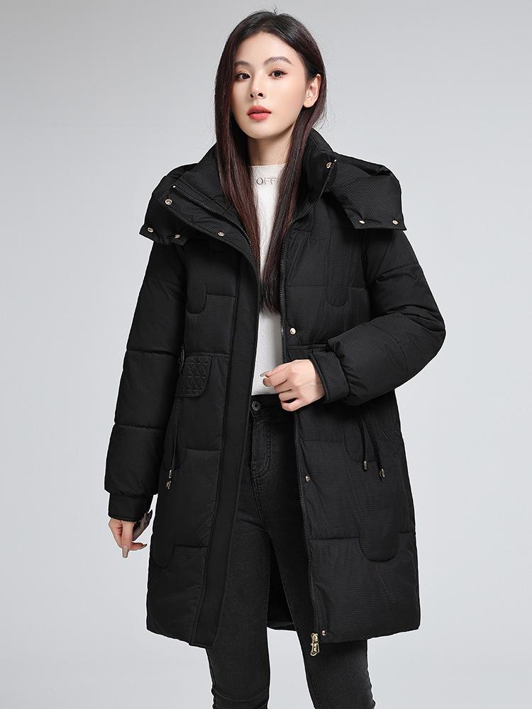 Casaco de algodão com capuz feminino, grosso, elegante, quente, de algodão