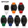 SANDA Men's Multifunctional Dual Time Waterproof Sport Watch - Fashion Tonneau Shape with Snooze Feature