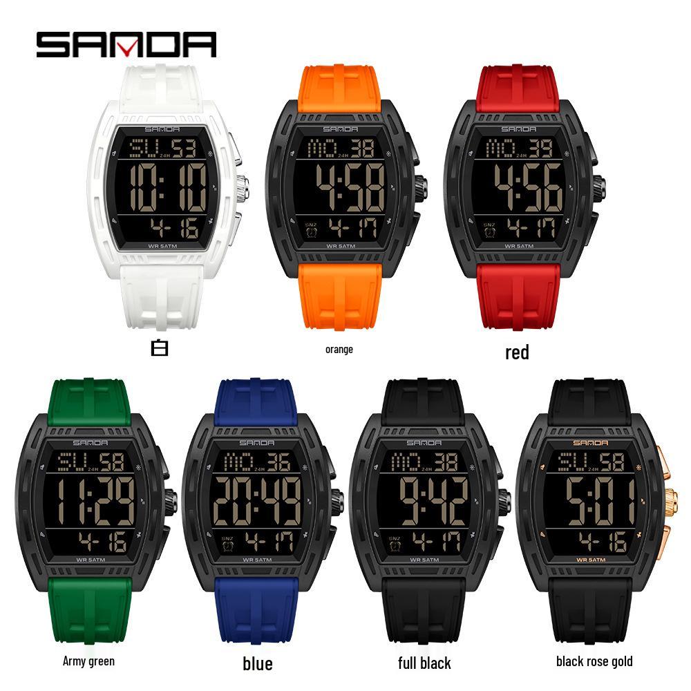 SANDA Men's Multifunctional Dual Time Waterproof Sport Watch - Fashion Tonneau Shape with Snooze Feature