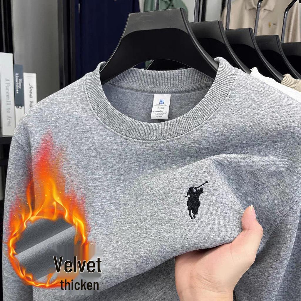 Sudadera de cuello redondo para hombre con forro polar - Jersey de manga larga para otoño/invierno, casual y versátil, tendencia 2025