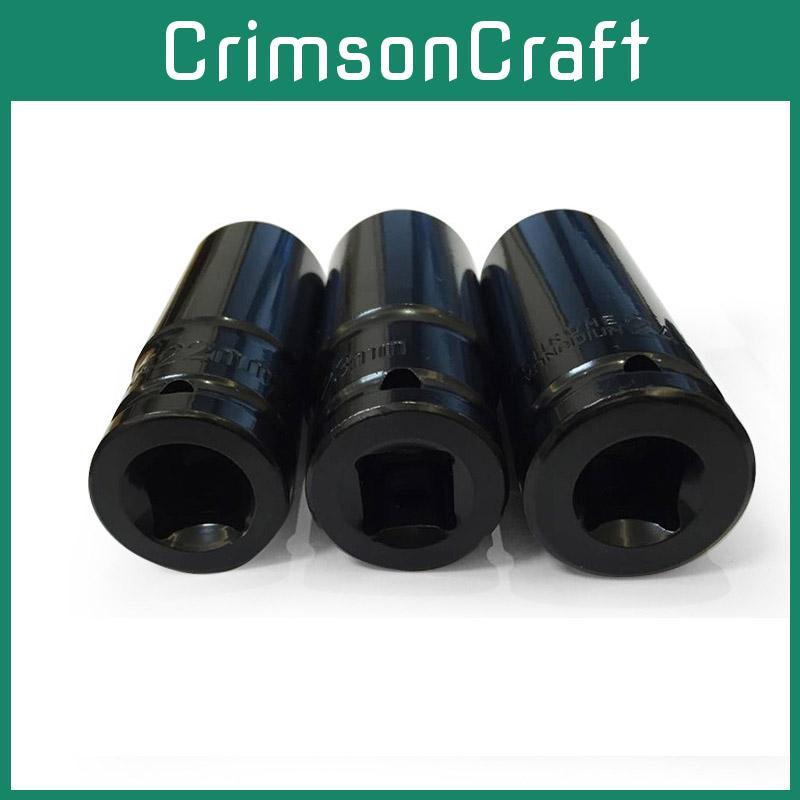 Premium Metric 17-24mm Black Pneumatic Extra-deep Hex Socket Set With Long Length Options