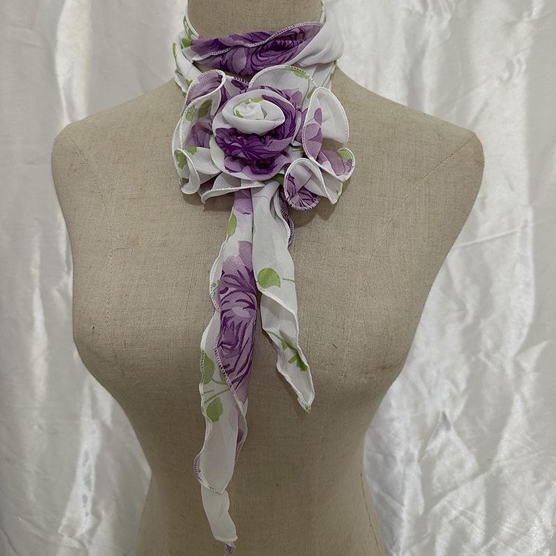 

Шовковий шарф із троянди весна/літо: Однотонний жіночий танцювальний аксесуар 120x15cm, Flower Diameter ~10cm