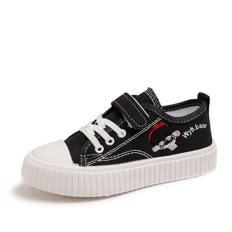 Korean version of girls' white shoes children's canvas shoes girls cartoon cute casual sports shoes embroidered running board shoes