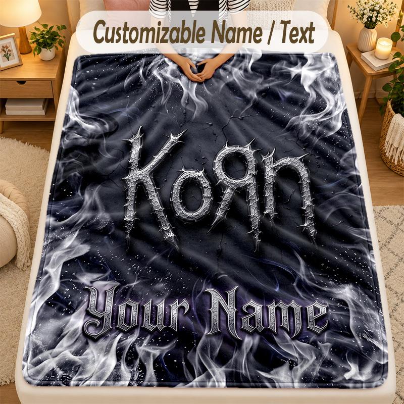 Flannel BlanketKorn Custom Name Text Personalized Soft Warm Throw Blanket Home Decor Gift