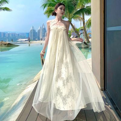 French Island Vacation Gentle Wind Sleeveless Lace Splicing Dress Dressing Robe Skirt High-end Temperament Fairy Dress