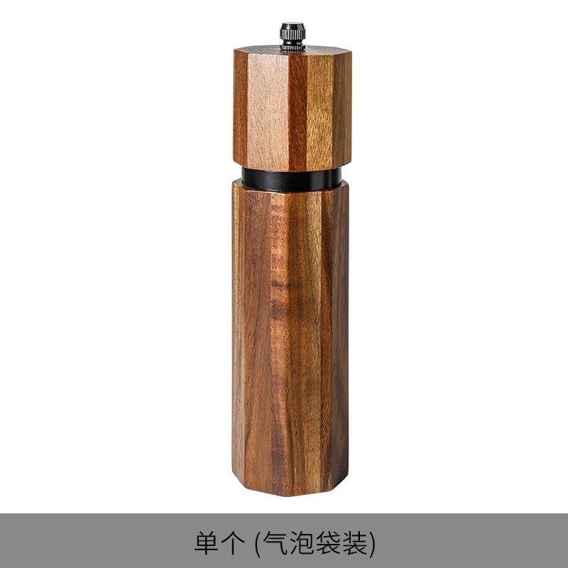 European-style Acacia Wood Pepper Grinder with Ceramic Core and Steel Ring Coarse and Fine Manual Grinder Set Kitchen Accessory
