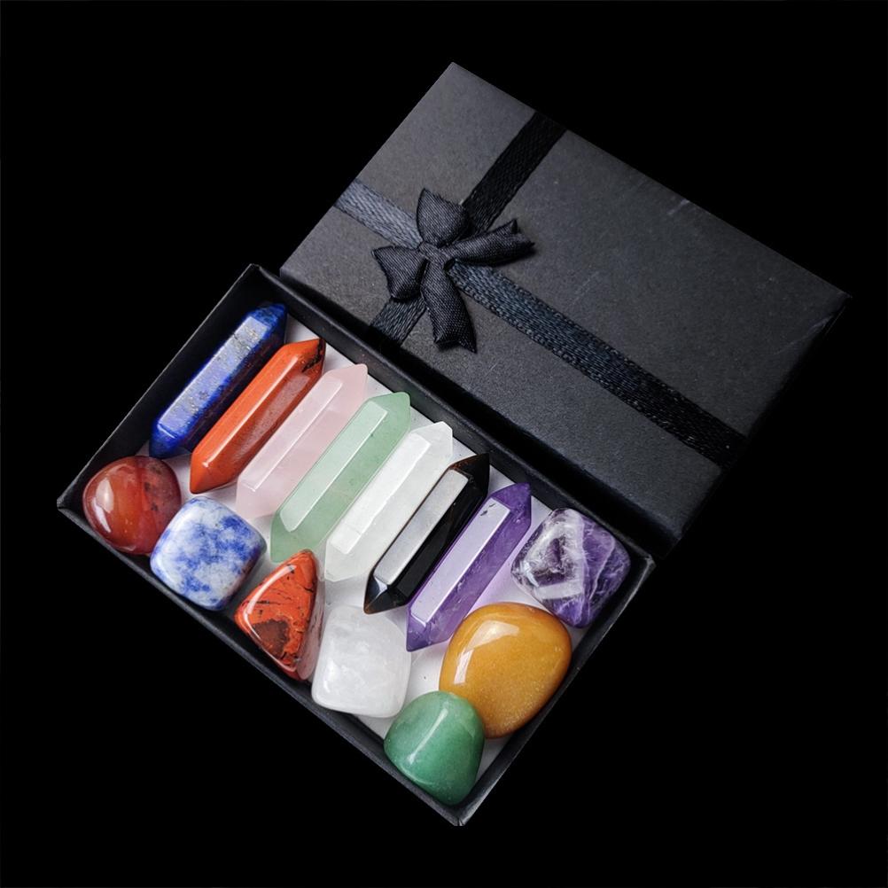 14 STK Seven Chakra Sekskantet Kolonne Krystall Power Stone Sett Ametyst Rosa Chakra Krystaller Sett Gave