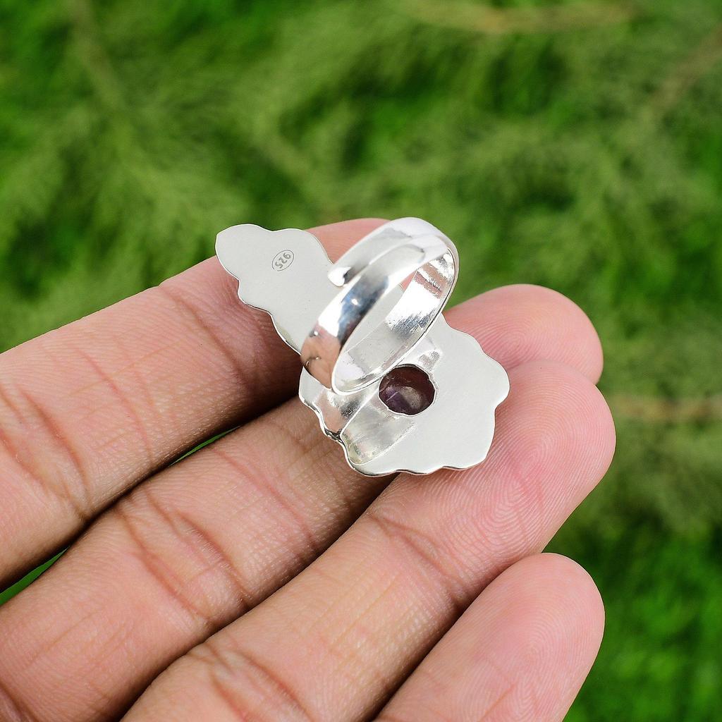 Mothers day Deal Natural African Amethyst Statement Flower Ring Sterling Silver
