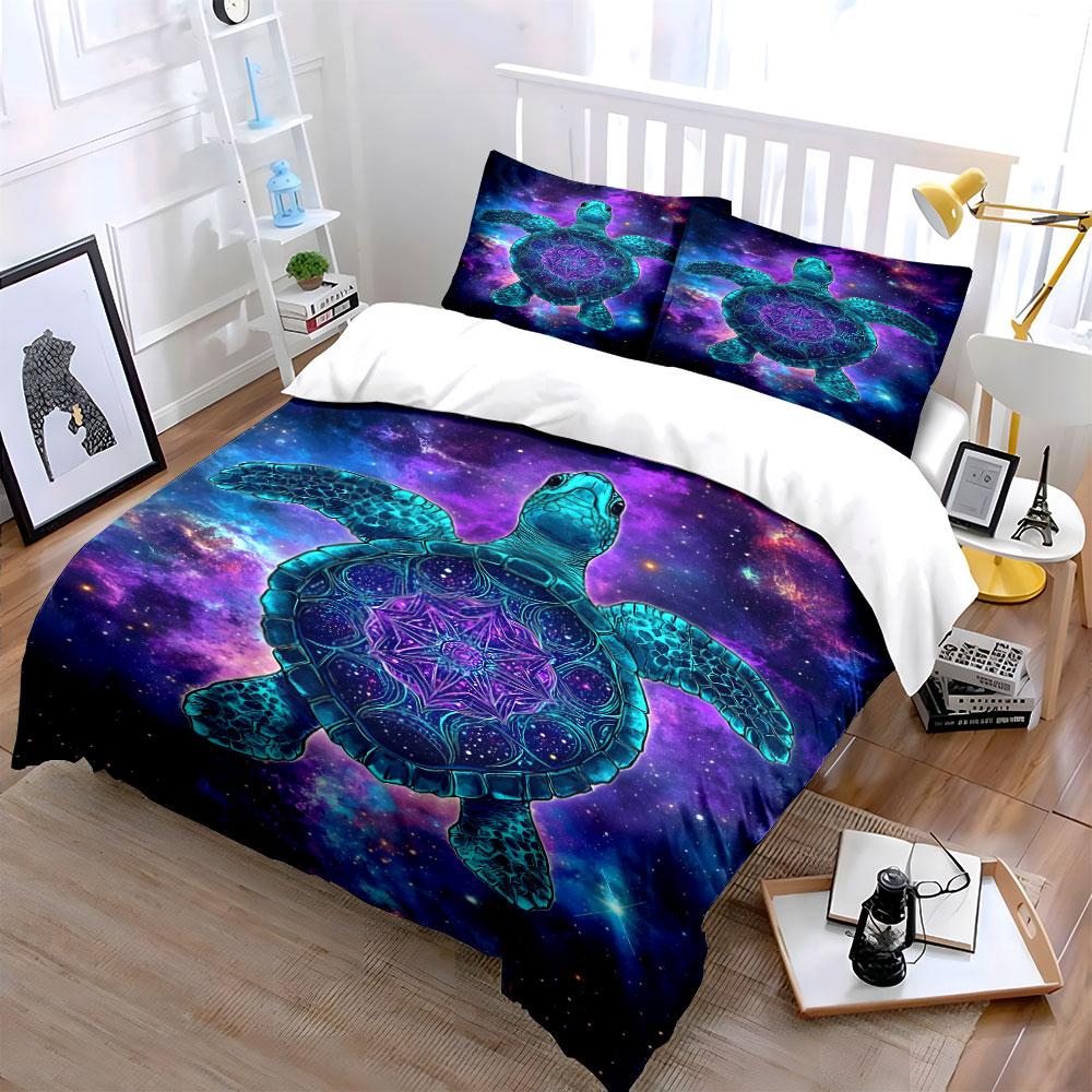 Turquoise turtle, cosmic background. Bedding sets Duvet cover sets Duvet covers Pillowcases(1 * Duvet Cover 2 * Pillowcases without duvet insert)