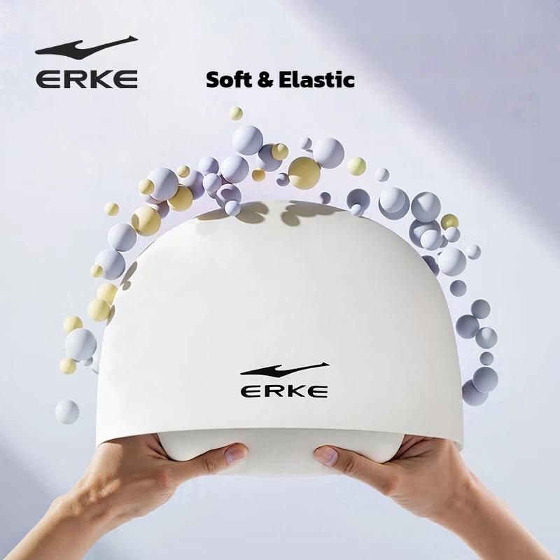 ERKE Silicone Swimming Cap, Waterproof, High Elasticity, Ear Protection, Comfortable, Long Hair Specific, White