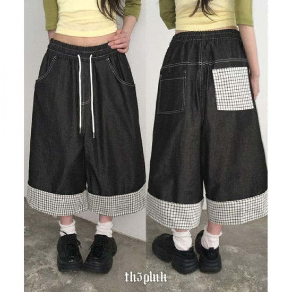 The Pink Men S And woMen S Acel bAnding Non Fade Denim Check Roll UP Bermuda P