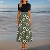 Women's Fashionable Casual Belt Short Sleeved Round Neck Print Elegant Temperament Dress