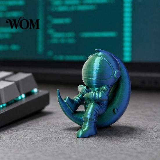 Office Desk Astronaut Figurine 3D Printed Moon Figurine, Sitting on Crescent Spaceman Decor Statue, Desktop Decoration for Home Bookshelf