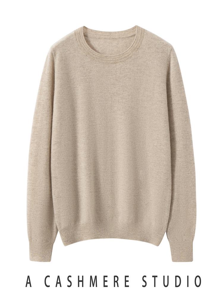 Women's 100% Pure Cashmere Round Neck Sweater - Loose Fit, Solid Color, Long Sleeve, Autumn/Winter Base Layer (170G)