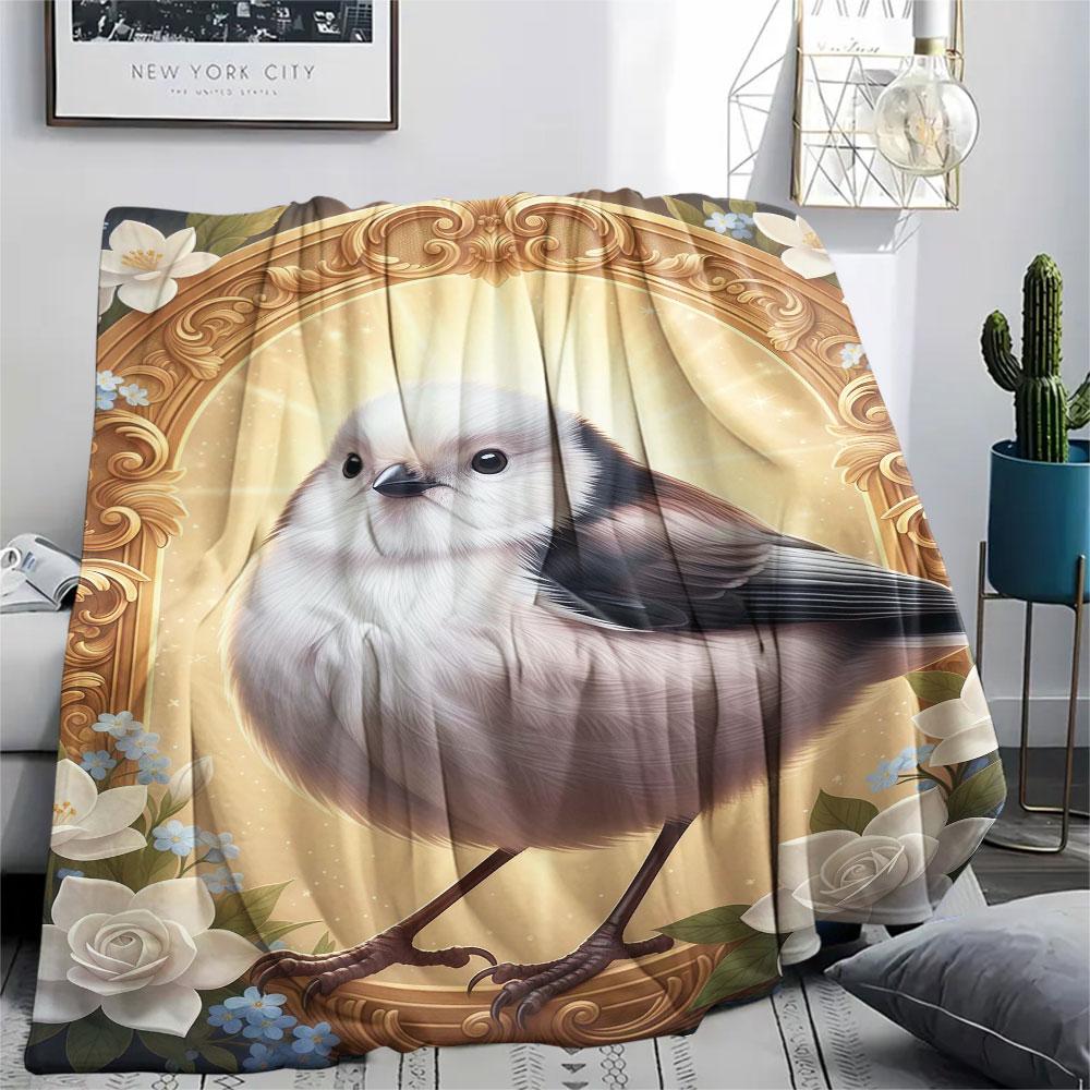 1Pc SacredBird Print Flannel Blanket, High quality Comfortable for All Seasons, Home Decor, Warmth and Comfort, Perfect for Christmas Gifts