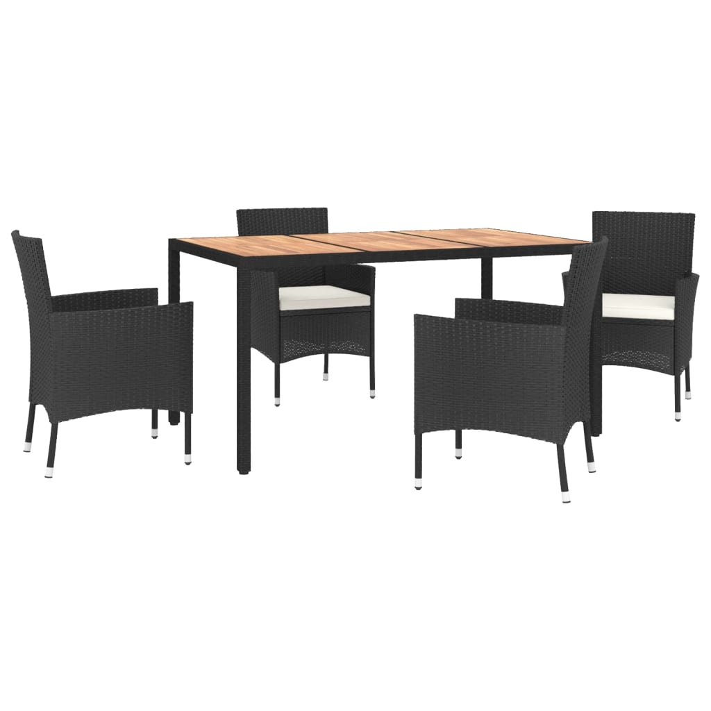 5 Piece Garden Dining Set with Cushions Black Poly Rattan