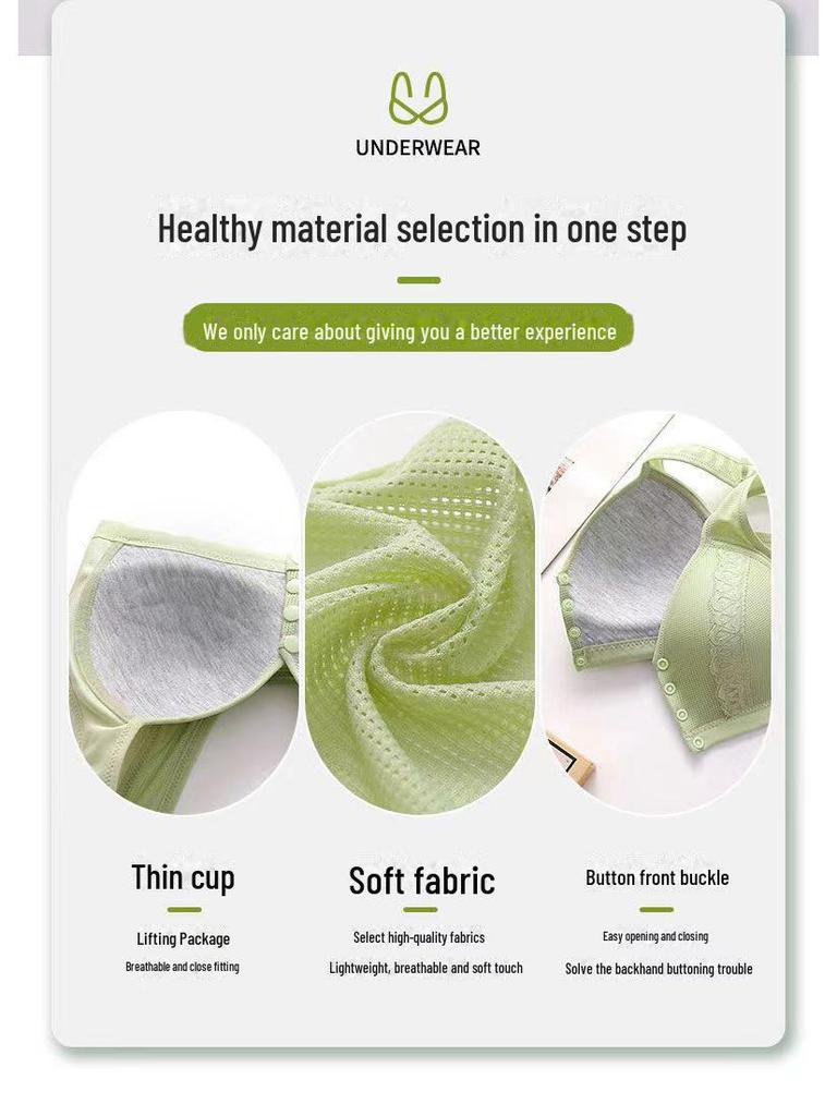 Large Thin Front-Button Bra for Middle-Aged and Elderly Mothers, No Steel Ring, Full-Cup Vest