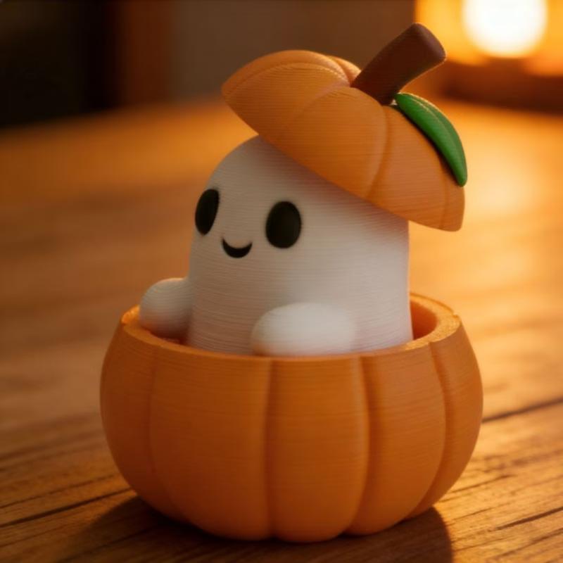 Set Includes a Pumpkin Base,Ghost,And Hat-Creative 1D-Printed Halloween Pumpkin Spirit Figurine.Perfect As a Desktop Decor Piece