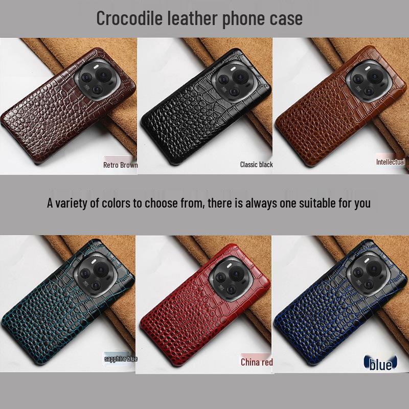 High-quality cowhide crocodile belly pattern genuine leather protective cover for Honor Magic 4 and Magic 4 Pro.
