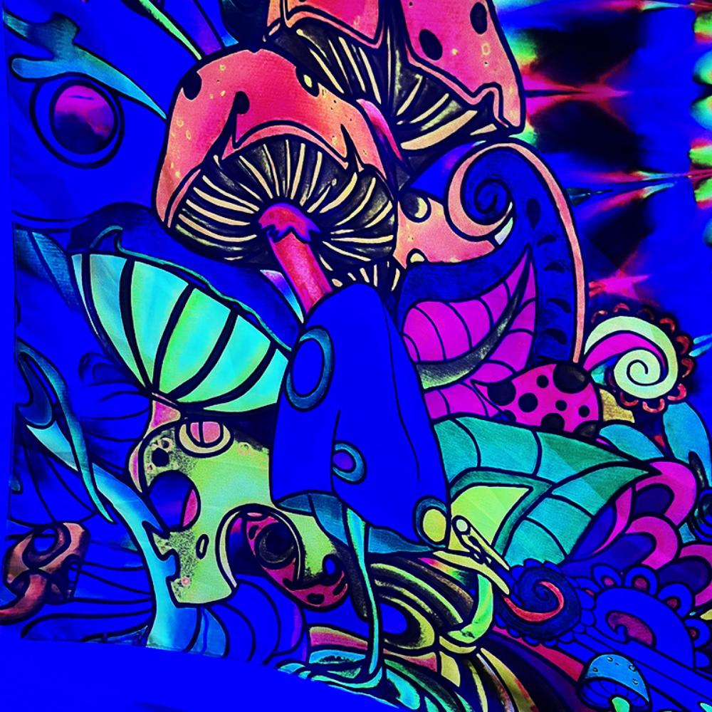 Fluorescent Tapestry Halloween Decoration Mushroom Tarot Luminous Hanging Cloth Room Luminous Tapestry Wall Cloth