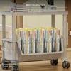 Double Layer Book Stand Large Capacity Plastic Bookshelf Organizer with Wheels