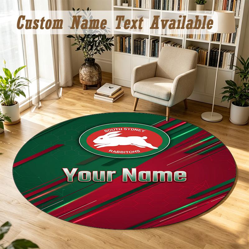 Round Rug Custom NameSouth Sydney Rabbitohs Pattern Non Slip Carpet Home Floor Decor