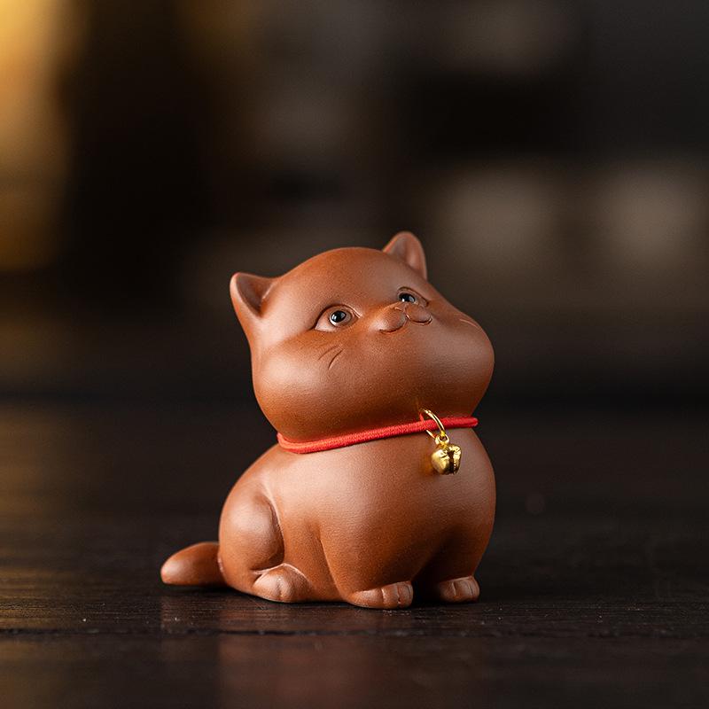 Charming Lucky Cat Purple Clay Tea Pet for Home or Office Decor