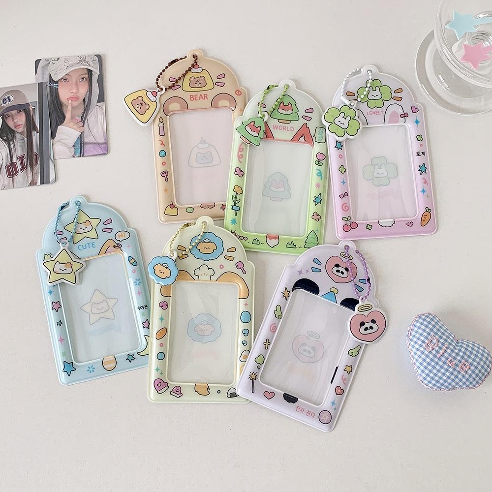 PVC Photocard Holder Keychain Cartoon Animal Hanging Decoration ID Badge Holder Idol Card Display Protector Photo Card Holder