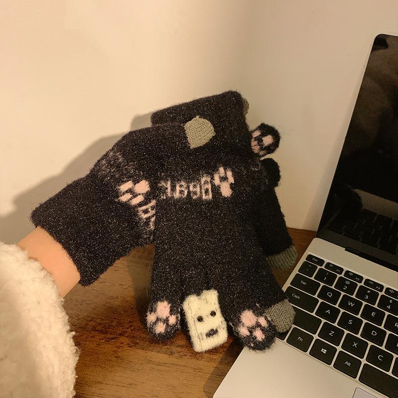 

Cute Touch Screen Five Finger Gloves for Women in Winter Warm and Velvet Thickened Student Cycling Winter New Style Cold and Windproof One Size