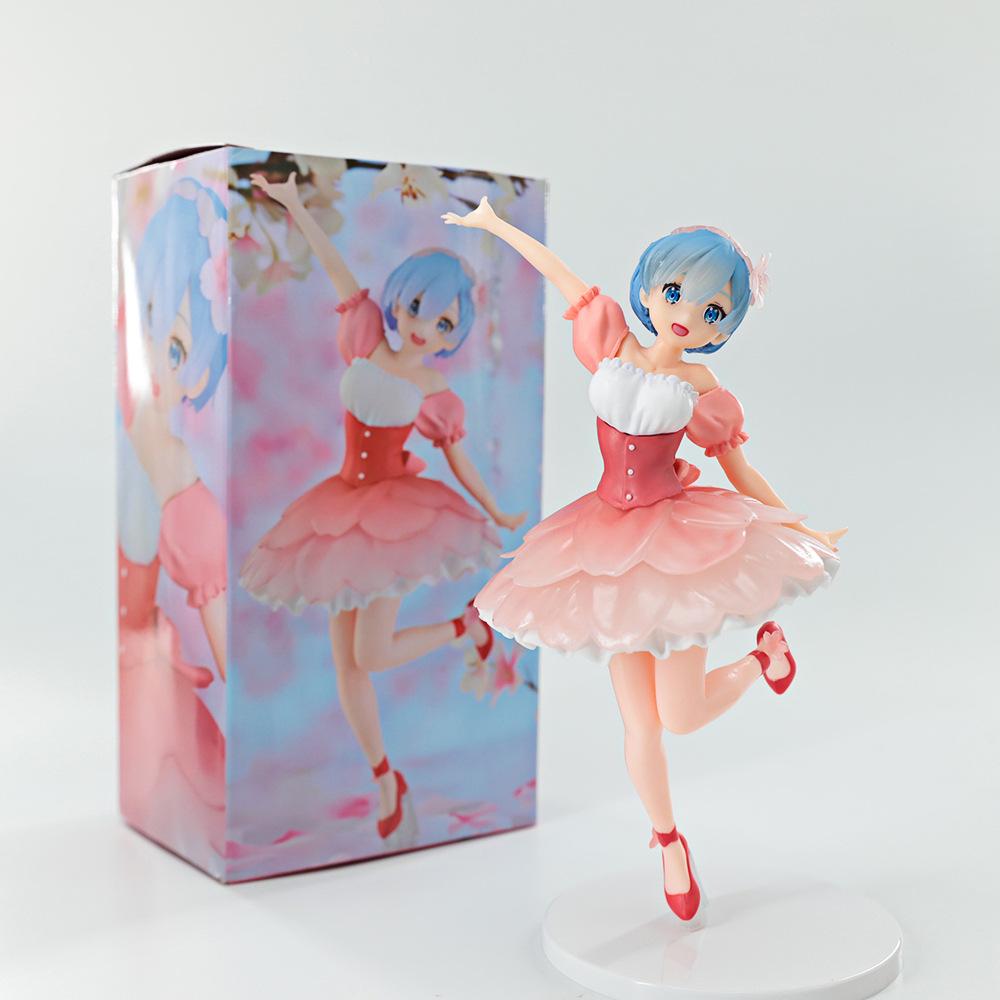 

23CM Animation Figure Re:Life In A Different World From Zero Rem Cherry Blossoms Standing Miniature Plaything POLYVINYL CHLORIDE Collector Tabletop With box