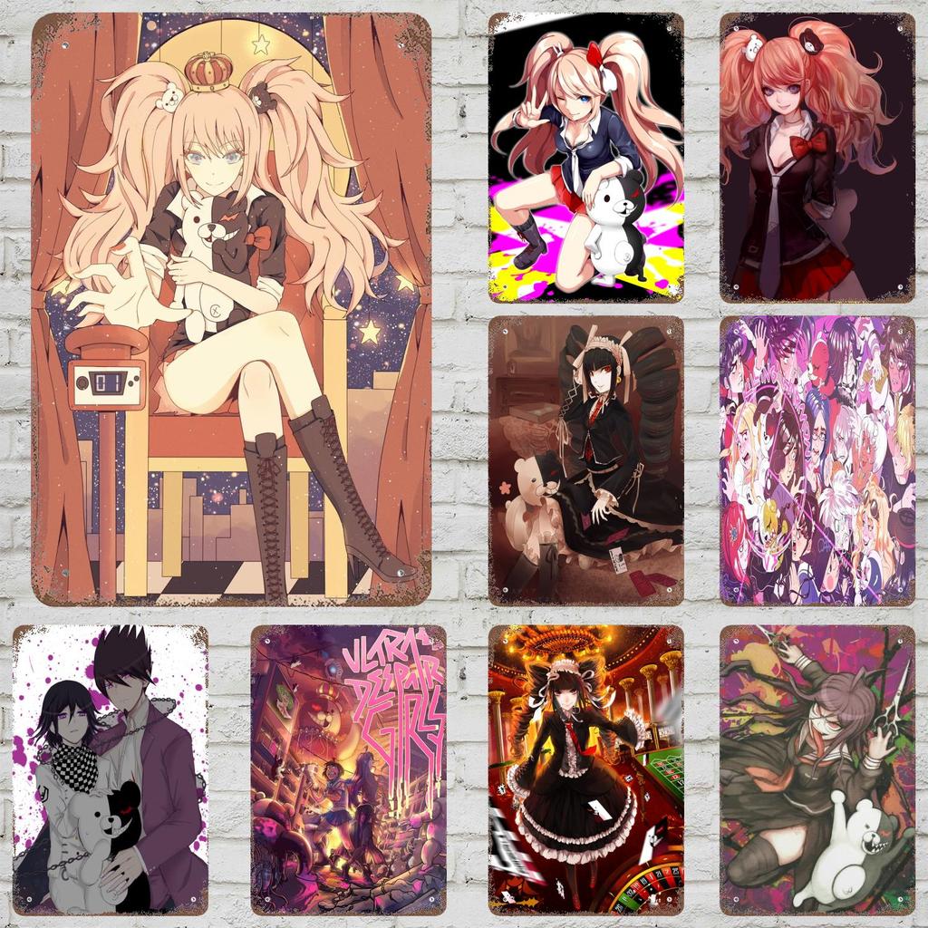 monokuma Cartoon Retro Vintage Tin Sign Poster Decorative Plaque Metal Plate Wall Decor