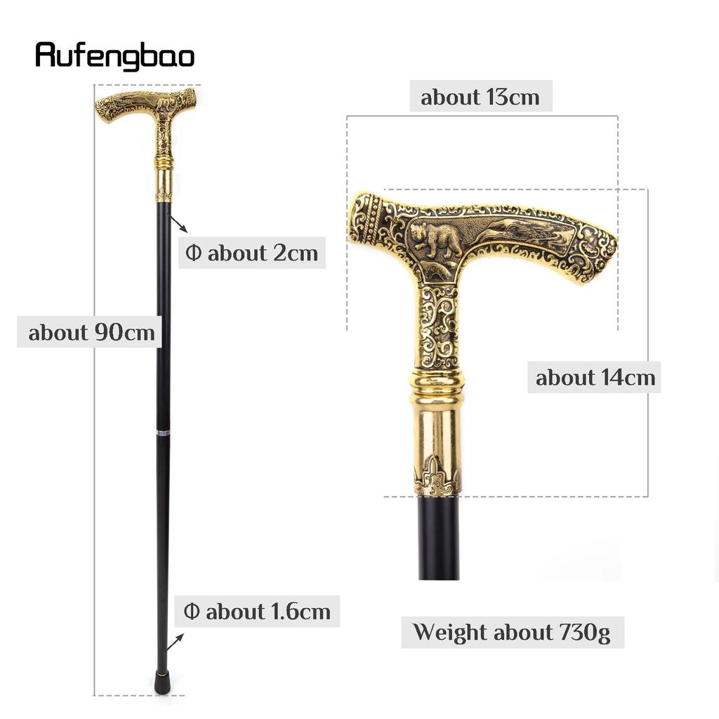 Gold Luxury Bear Handle Walking Cane Fashion Decorative Walking Stick Gentleman Elegant Cosplay Cane Knob Crosier 90cm