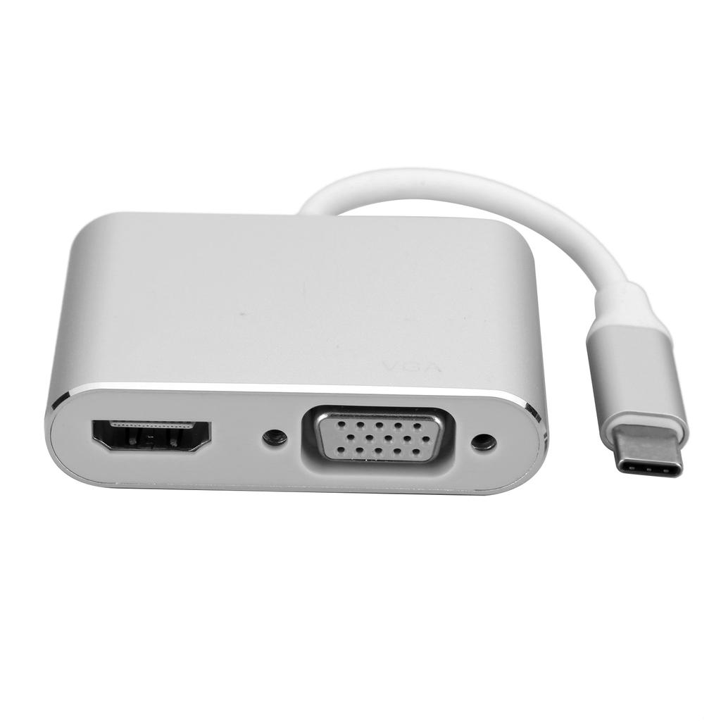 Adapter TypeC Hub to VGA HDMI DVI Displayport 3.1 Ethernet Converter Dock 4K Resolution(Silver )