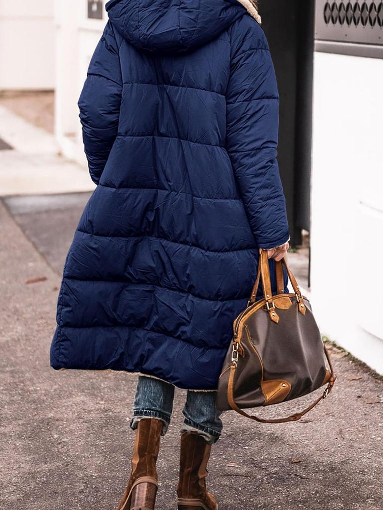 Pure Color Hooded Cotton Jacket Long Sleeve Double Sided Slim Fit Coat Top