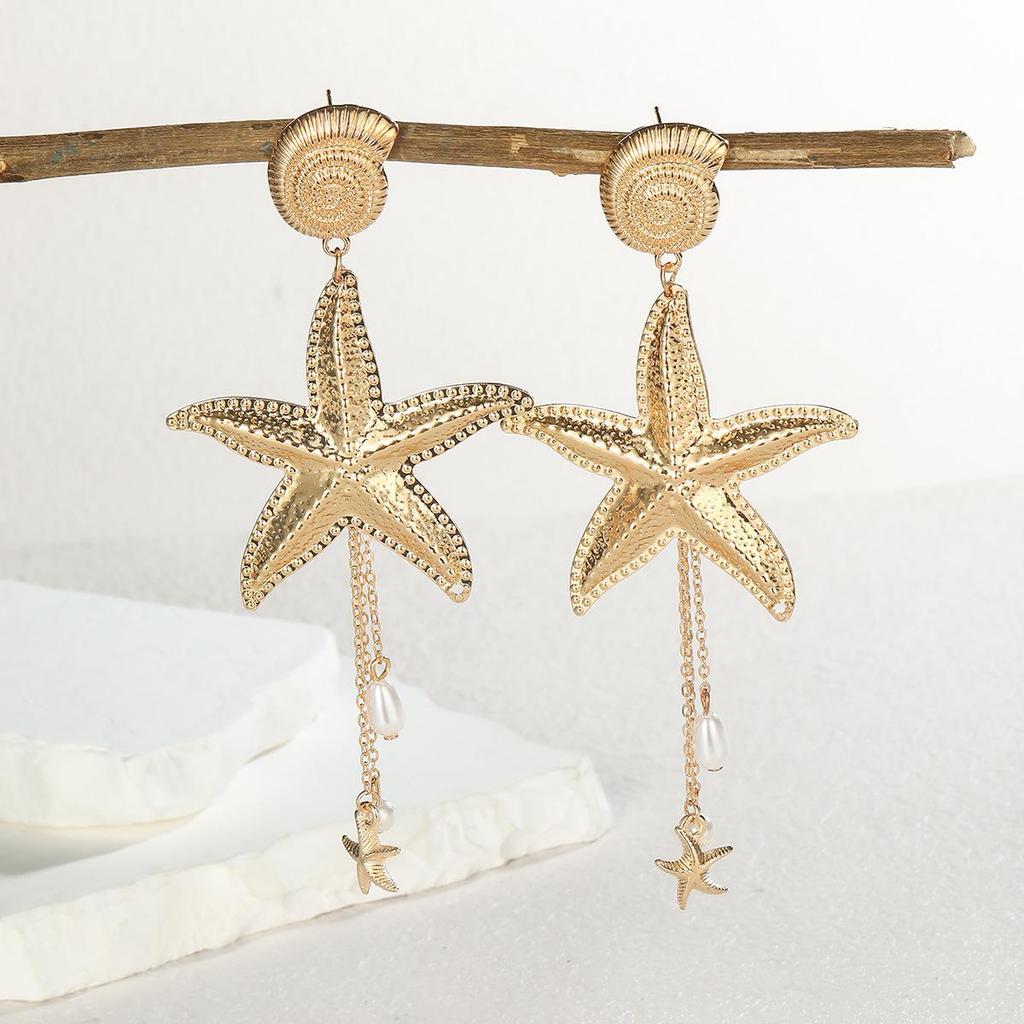 Bohemian Starfish Earrings & Necklace Set for Women - Summer Beach Resort Style