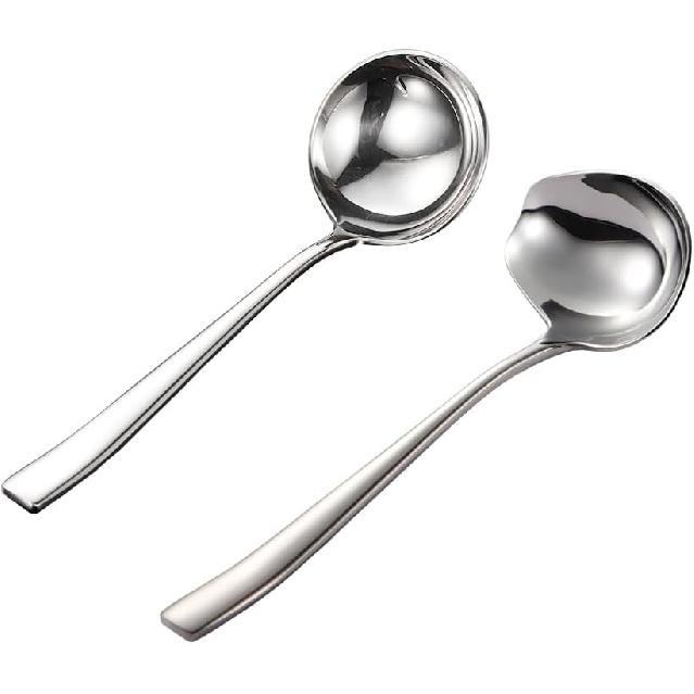 Small Ladle,Gravy Ladle,Sauce Spoon Ladle,Sauce Ladle With Pouring Spout,18/10 Stainless Steel,Dishwasher Safe. 1XRound ladle+1XSauce Spo