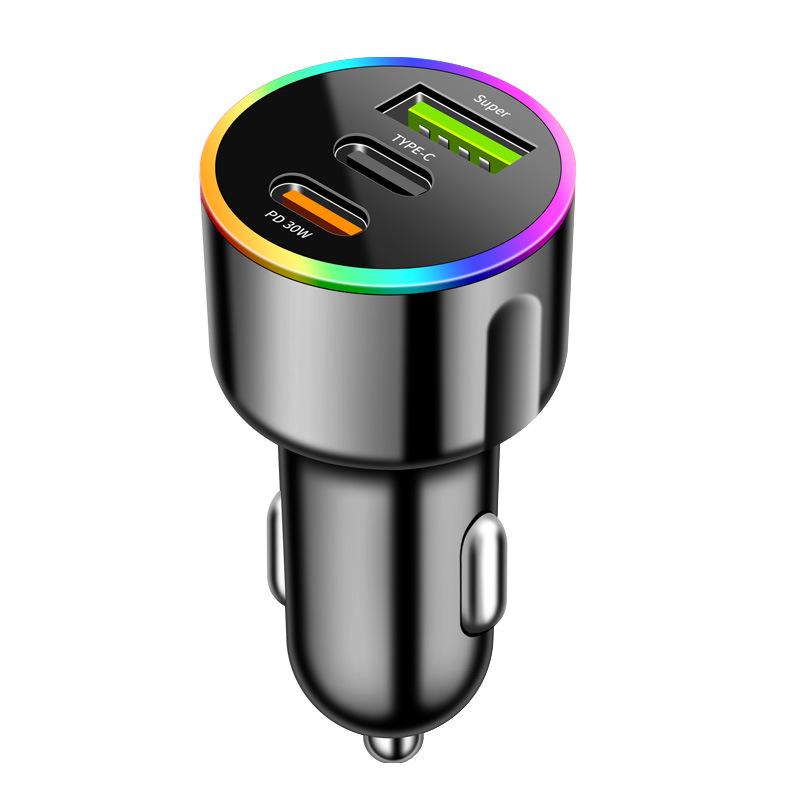 60W Super rychlá 7barevná atmosférická nabíječka do auta s PD30W