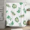 Green Leaves Books Shower Curtain Waterproof Home Decor Fabric Bathroom Wall Hanging White 3D Printing Customizable Size Avail