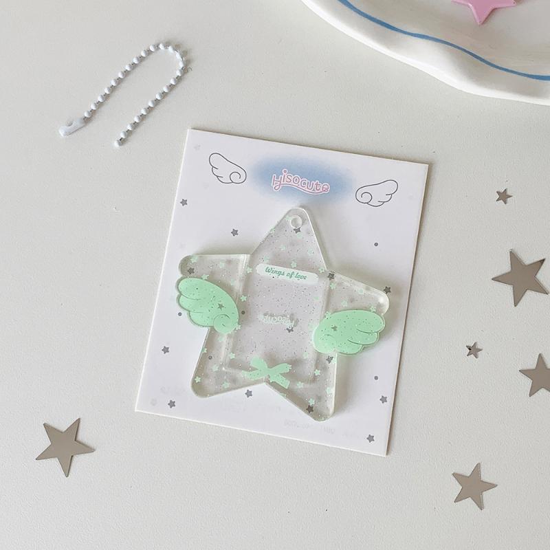 Kawaii Star Wing Acrylic Photocard Holder Keychain, Cute Glitter Kpop Idol Photo Sleeve Pendant for Collectibles