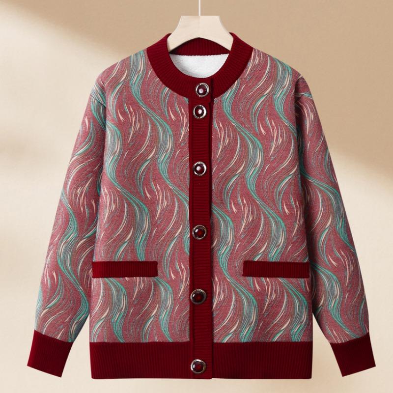 Grandma winter knitted sweater old woman casual coat fleece thickened mother clothing autumn clothes warm top