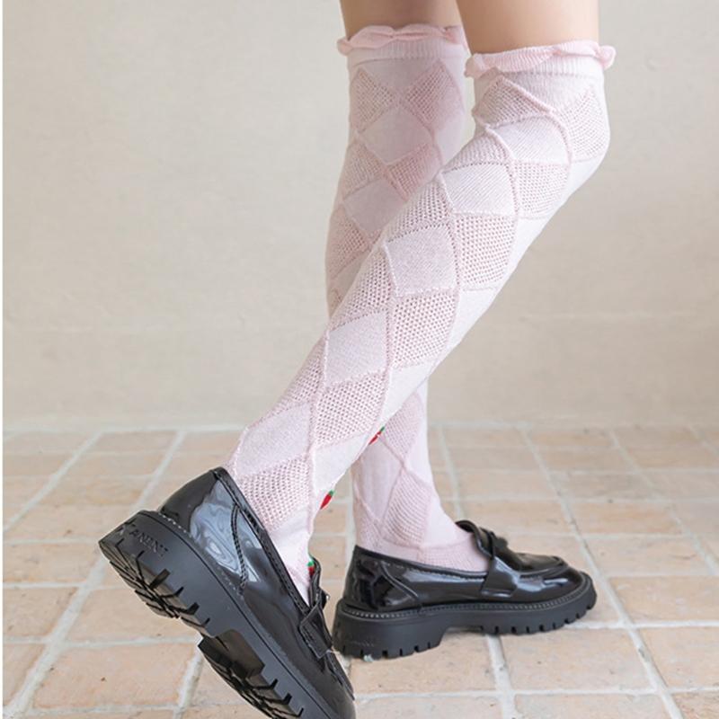 Baby Girls Long Tube Socks Spring Autumn Summer Thin Kids Strawberry Printed Socks Over Knee Length Stockings