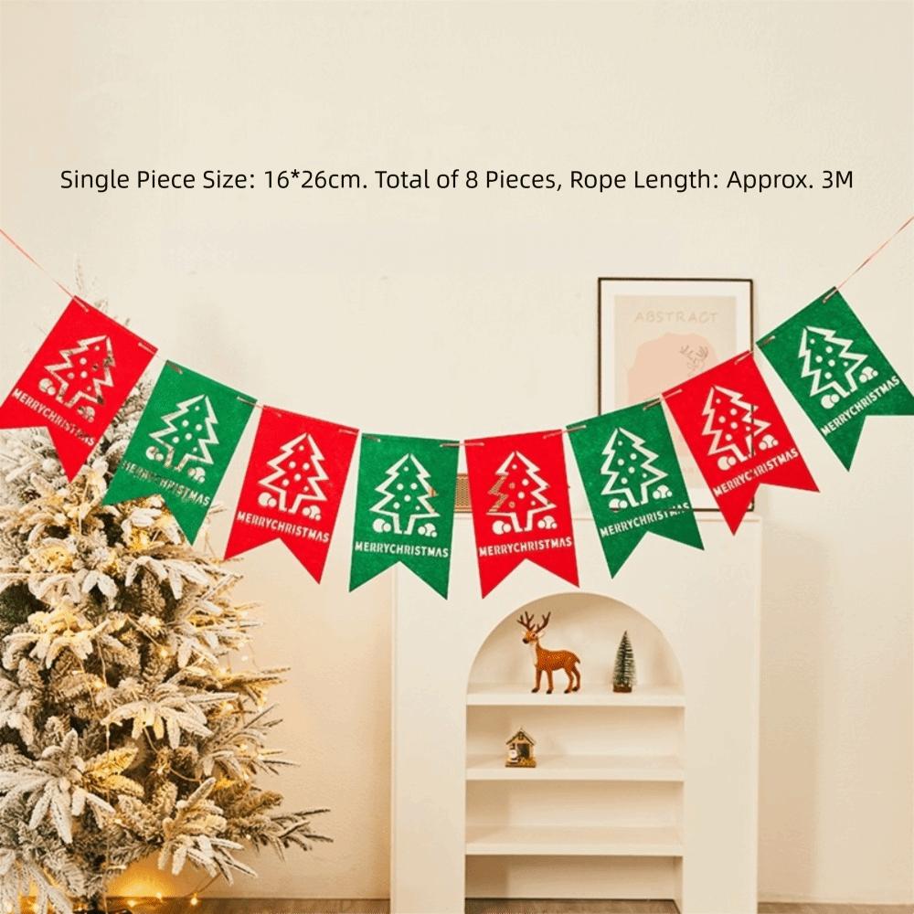 Felt Christmas Banner Elk Design Santa Design Xmas Pull Flag Hanging Ornament Red Green Felt Christmas Banner Wall Decor