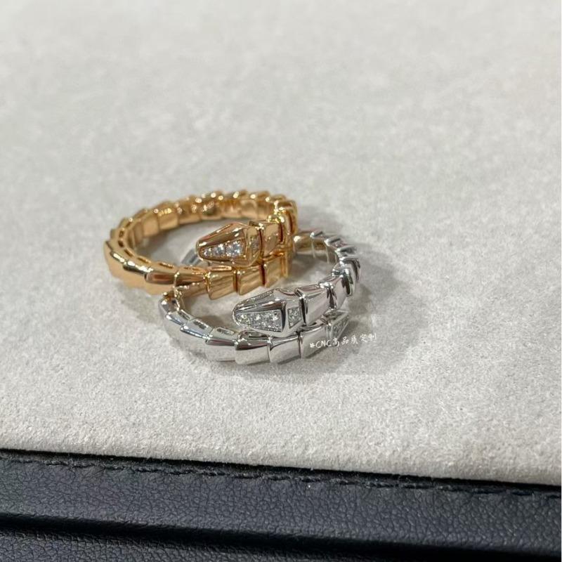 Head and Tail Diamond Snake Ring Plated 18K Gold Open Snake Bone Ring