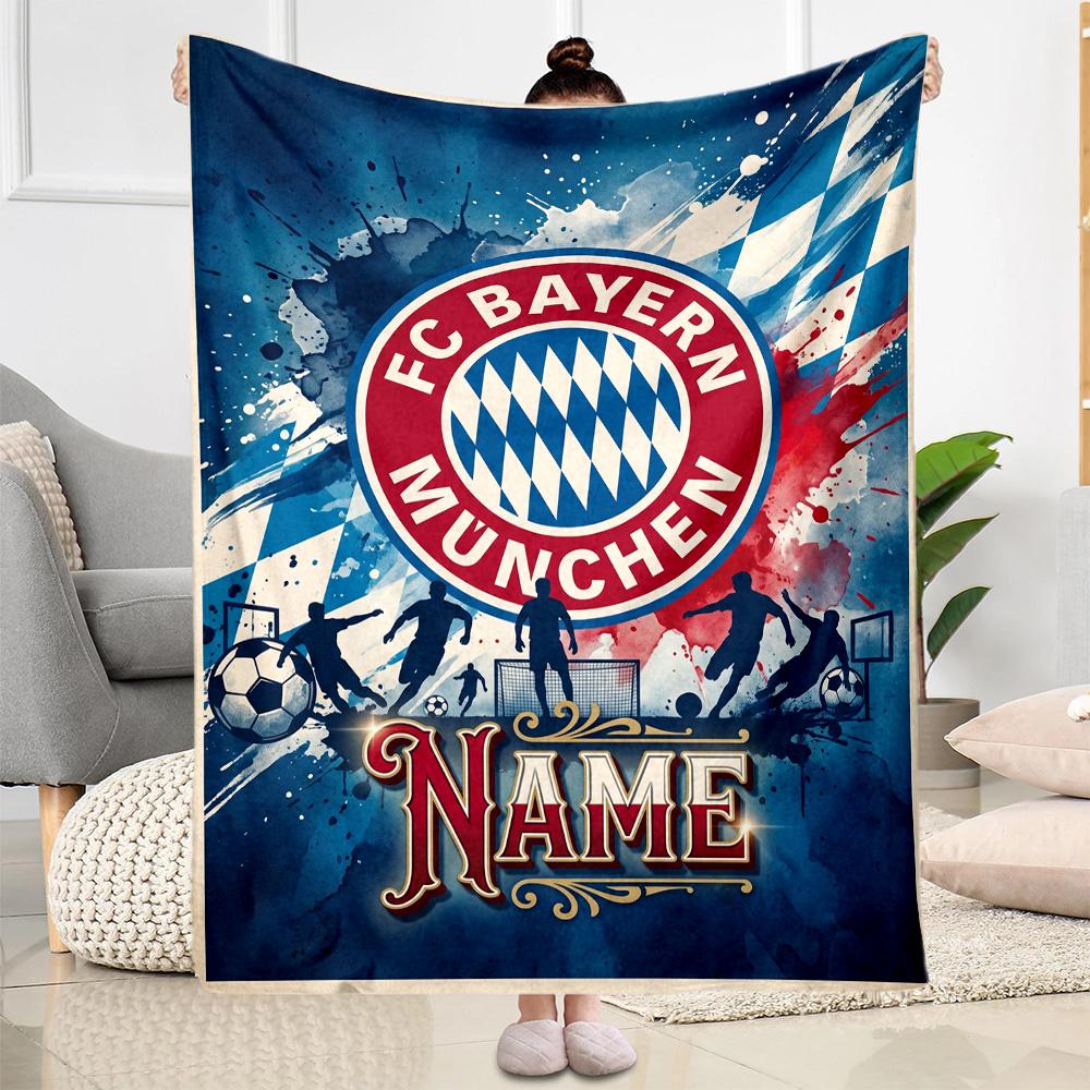 Bayern Munich Soccer Poster Customize Text Blanket Cozy Personalized Blanket Comfortable Suitable for Home Decor Sofa Chair Picnics