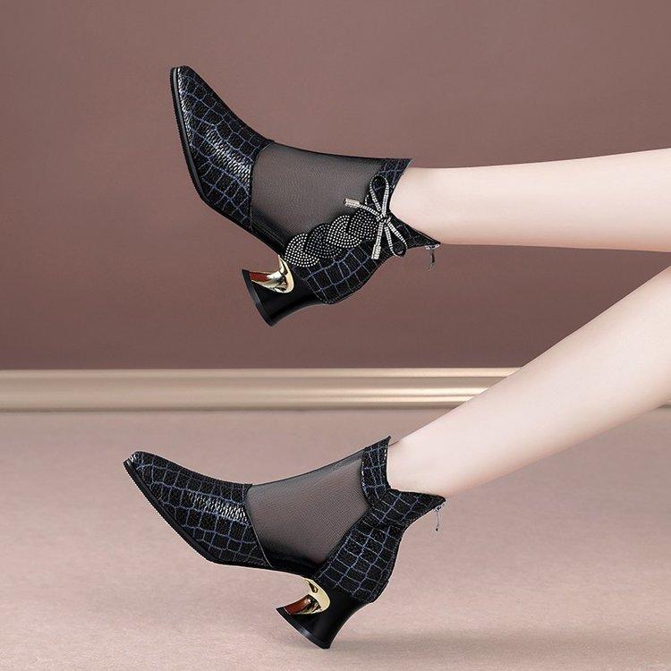 European and American Cool Boots Women's Mesh High Heels Women's Thick Heel Boots Fashion Hollow Mesh Boots Sandals