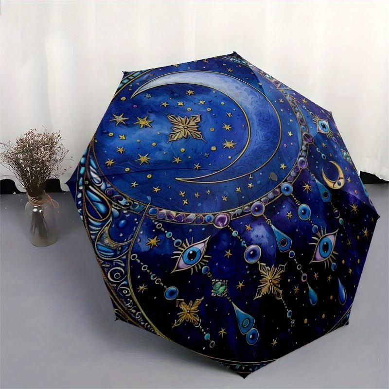 Enchanted Celestial Mandala Round Rug, Mystical Stars, Moons, and Eyes Decorative Throw Blanket for Bedding or Wall HangingUmbrella with Cute Design,